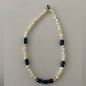 White and blue stone beaded necklace